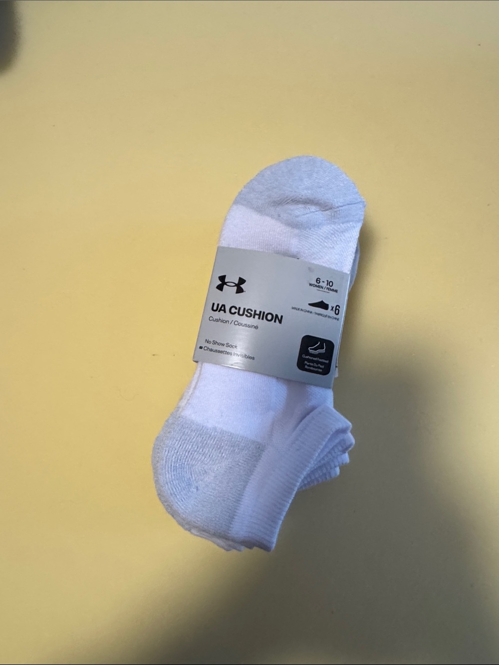 Women’s 6pr Under Armour UA Cushion No-Show Socks in White with Colored UA logos